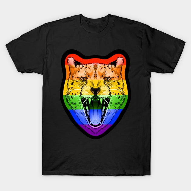 illustrated CHEETAH PRIDE series (gay pride flag) rainbow ROYGBIV T-Shirt by illustratelaw